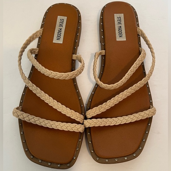 STEVE MADDEN Women's Starie Square Toe Stud Trim Braided Strappy Sandals - Picture 5 of 13